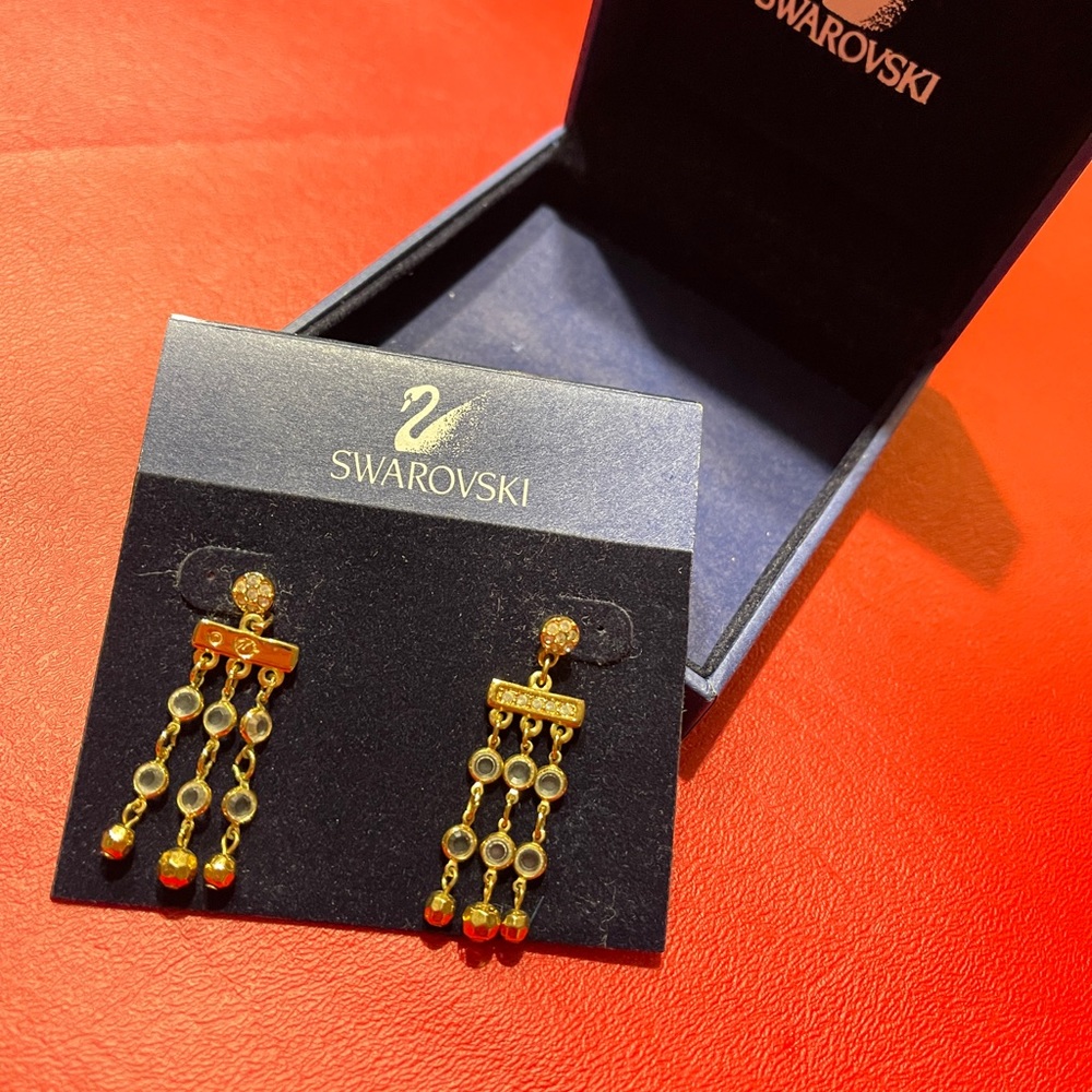 Gold Swarovski crystal chandelier 2 inch long earrings